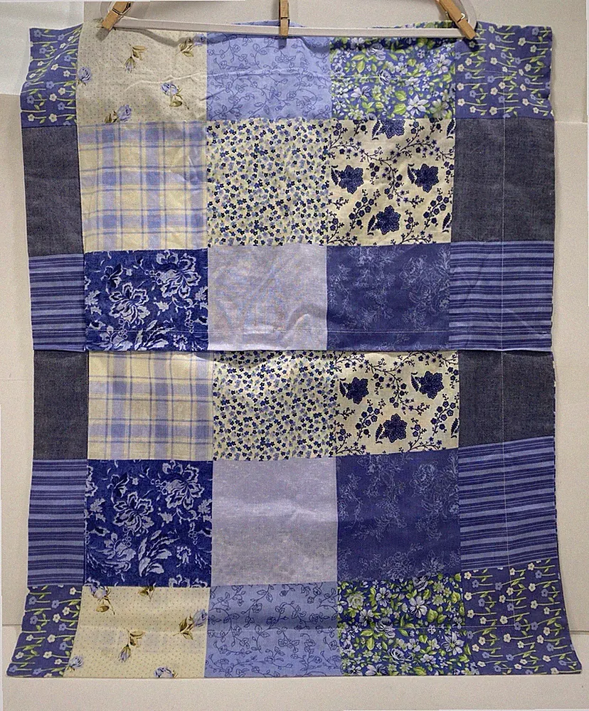 2 Patchwork Cotton Blend Quilted Blue Std Pillow Shams VGC 656