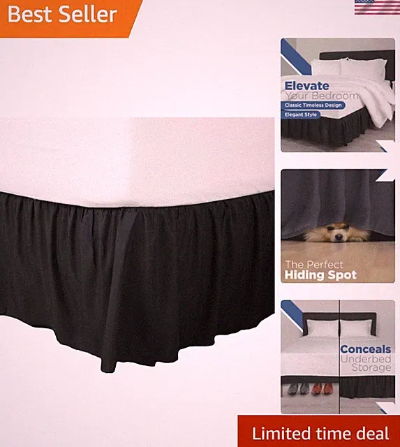 Full Bed Skirt Ruffle Microfiber Black 15 Inch Drop Easy Fit Hotel Quality