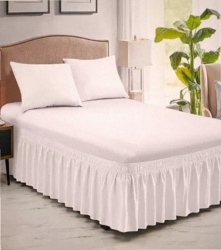 Harmony Lane White Elastic/Polyester Wrap Around Bed Skirts, Easy to Install