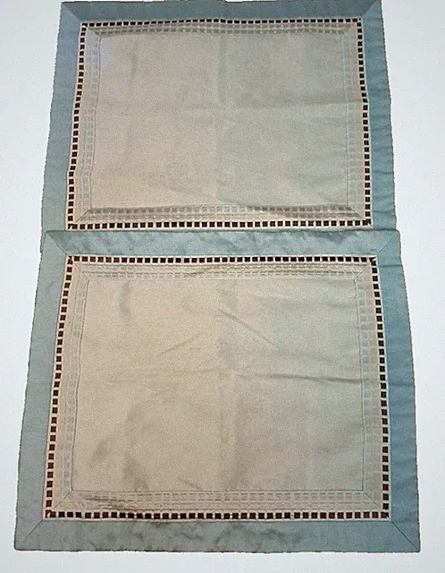 Karen Neuburger Luxury Pillow Shams Standard Satiny White Blue Brown Trim