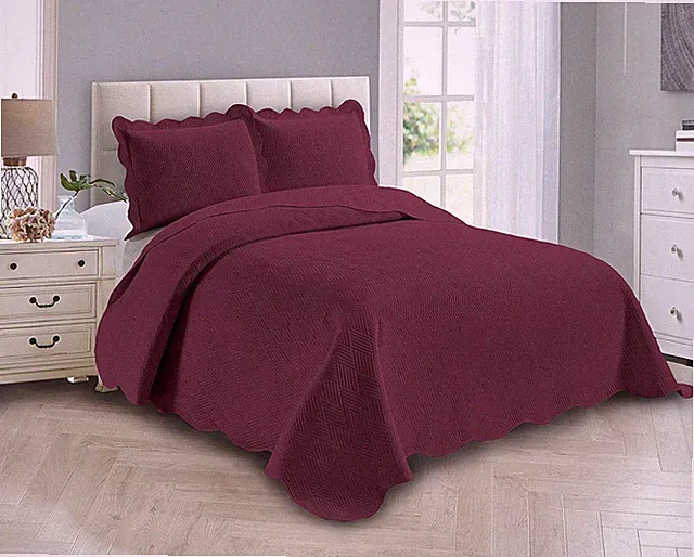 Luxury Oversized Coverlet Embossed Bedspread Set Solid Burgundy King/California