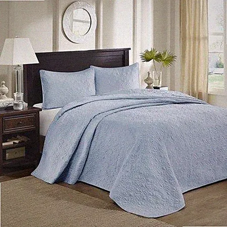 Madison Park 3-Pc Quebec Polyester Microfiber Queen Bedspread Set Blue