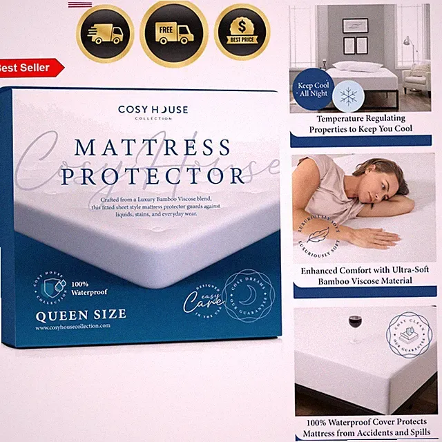 Mattress Protector Queen Waterproof Breathable Noiseless Bamboo Fitted Sheet