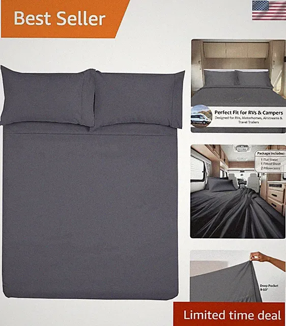 Microfiber RV Sheet Sets, 60x80 Camper Queen, Dark Grey Solid - Fits Mattress...