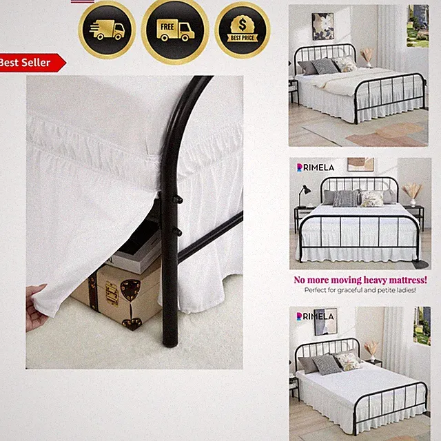 Queen Bed Skirt with Split Corners Elastic Dust Ruffle Microfiber Easy Fit