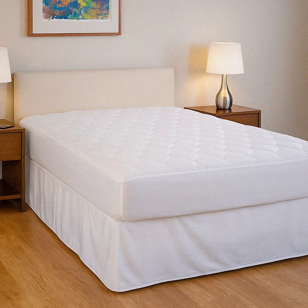 Queen Mattress Pad Quilted 5" Onion Pattern, 12" Fitted Skirt, Poly/Cotton Blend