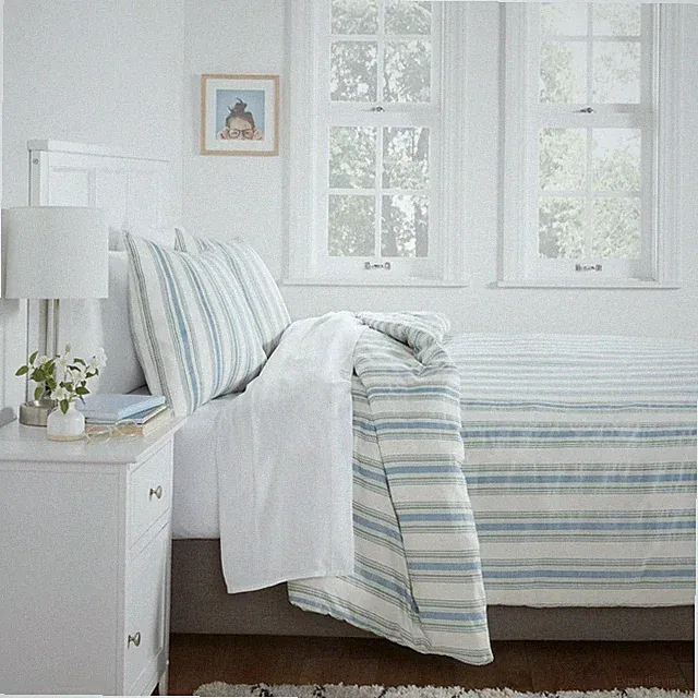 Room Essentials Cotton Blend Sateen Duvet Cover & Shams Set Striped, King #8933