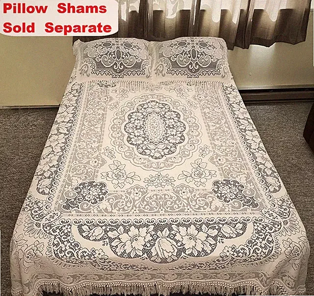 Somerset Rose Full/Queen Fringe Lace Coverlet 82" x 94" White Cotton Blend
