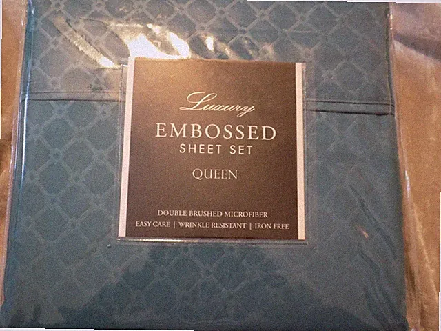 Teal Microfiber Embossed Queen Sheet Set Soft Bed 4 pc Deep Pockets NEW!
