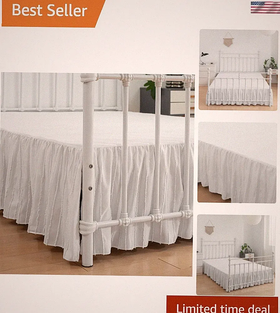 Tufted Bed Skirt Full Size, Ruffled Bed Skirts with Split Corners, Full Bed S...